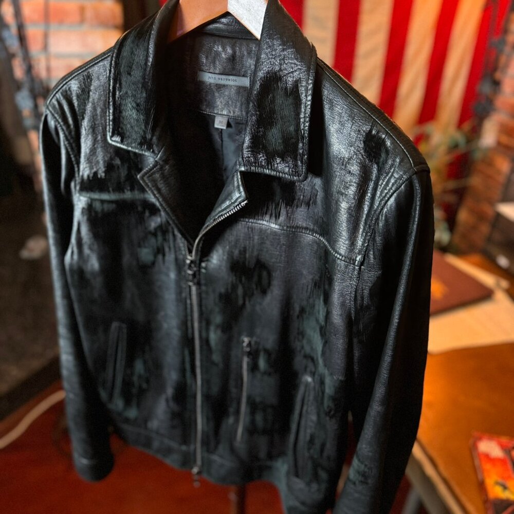 $2698 JOHN VARVATOS Limited Edition Scored Leather with Python Foil Jacket sz50